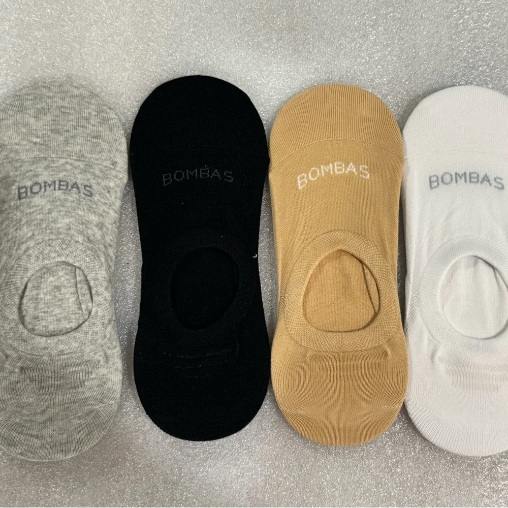 10 New 4-Pack Bombas Women's No Show Socks Medium Black White Tan Grey